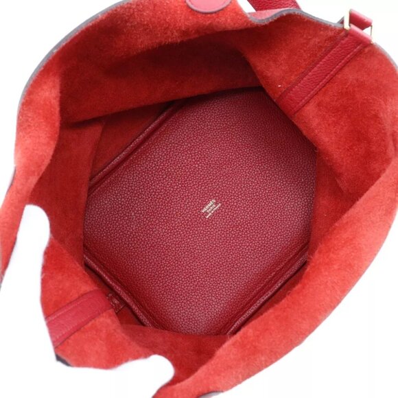 HERMES Pico Tan Lock MM Handbag Red Taurillon Clemence Women - Picture 5 of 9